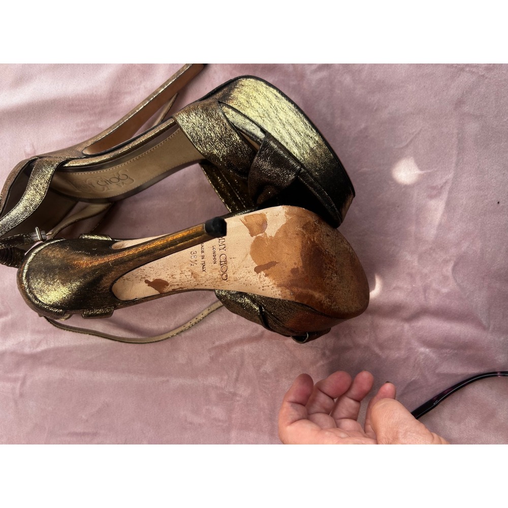 Jimmy Choo Platform Sandals Women's Size 8.5 Gold Metallic Knot - Picture 5 of 6